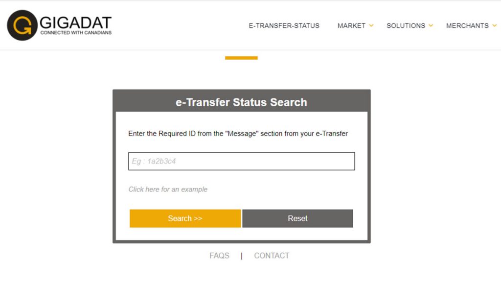 Gigadat casinos e-transfer status search screen