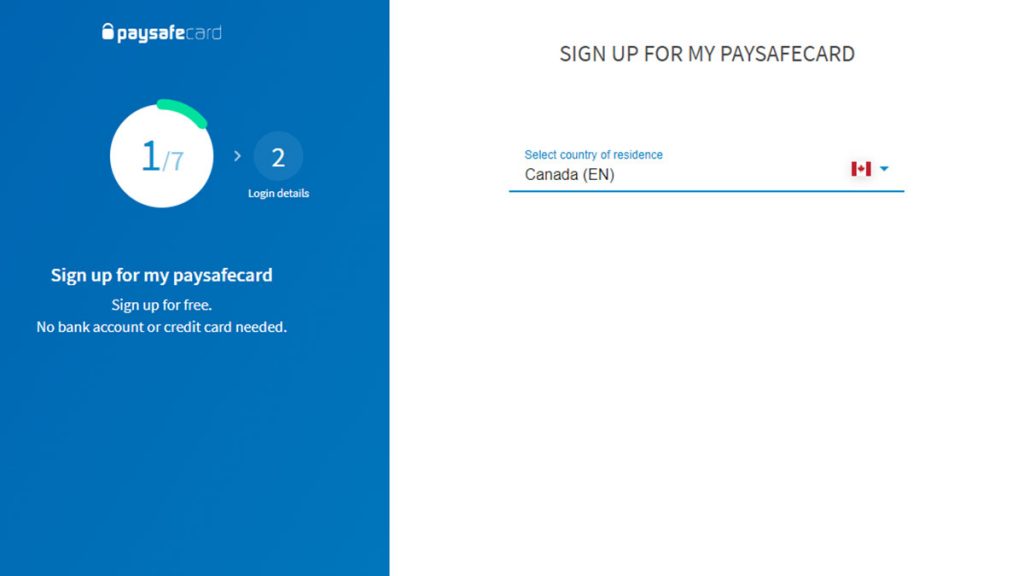Paysafe casinos sign up screen
