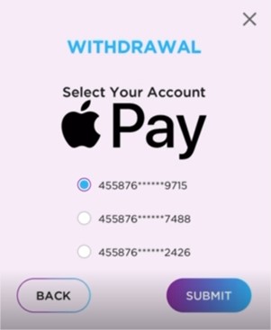 Apple Pay withdrawal screen select account