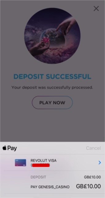 Apple Pay deposit successful screen