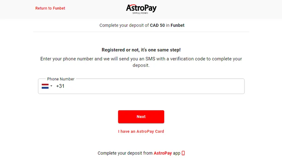 AstroPay Account Deposit Screenshot