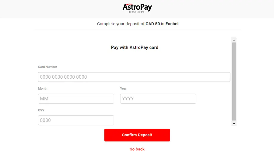 Astropay Card Deposit Screenshot