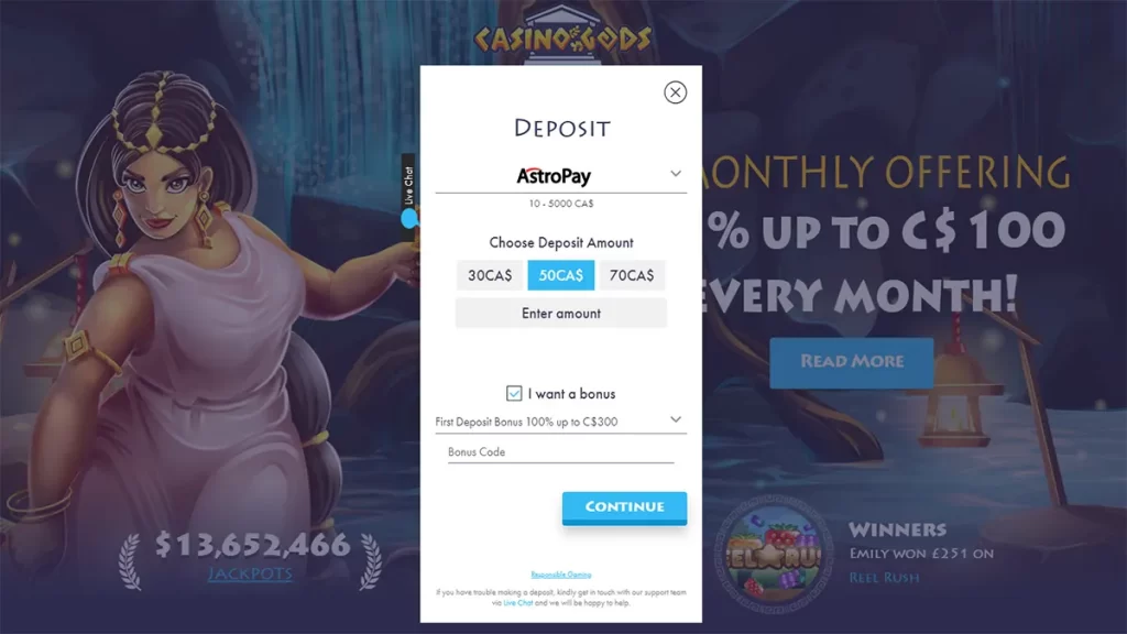 Astropay Deposit Casino Gods screenshot