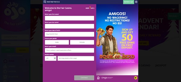 Signing Up With Play OJO Casino STEP 2