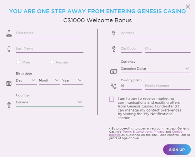 genesis online casino registration