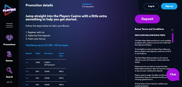Playerz Casino promotions 