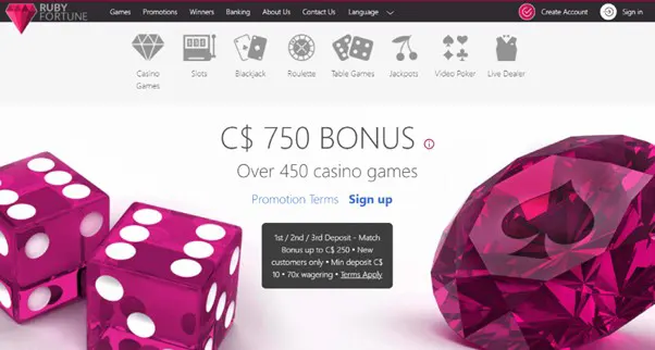 Ruby Fortune Casino Canada welcome bonus 