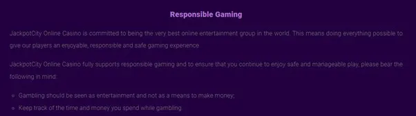 Responsible gaming Jackpot City Casino