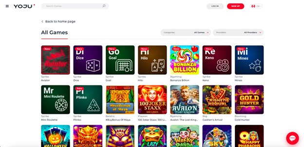 YOJU Casino games 