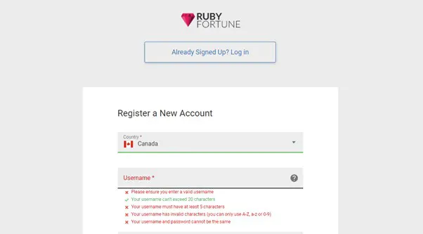 Signup at Ruby Fortune Casino  