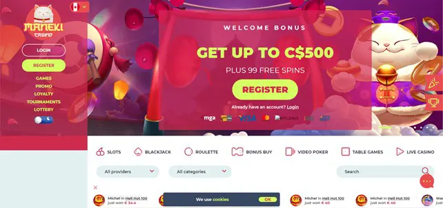 Maneki Casino welcome bonus 