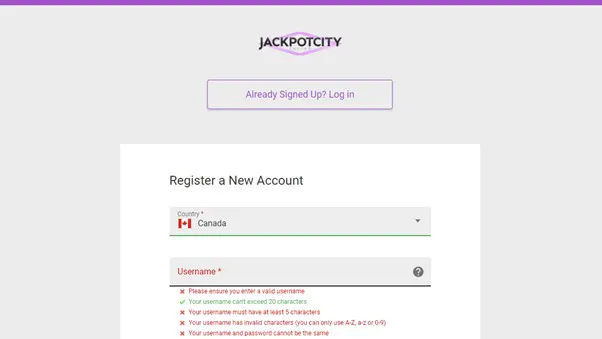 Signing up to Jackpot City 