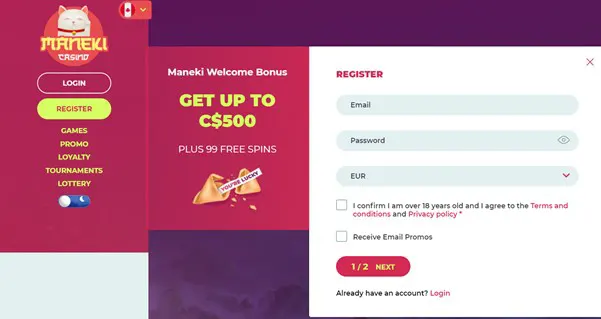 how to register to Maneki Casino