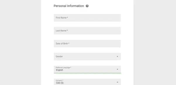 Personal information form at Jackpot City Casino