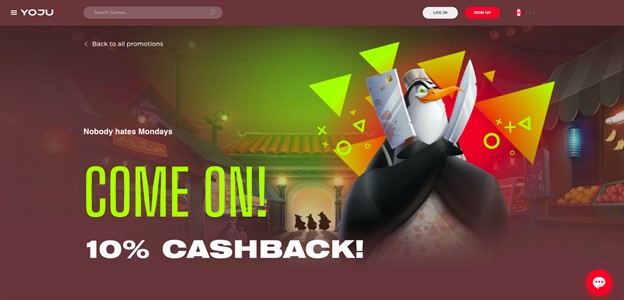 YOJU Casino Monday cashback 