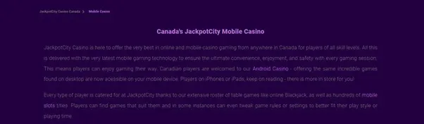 Jackpot City mobile casino