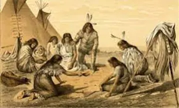 Native tribes playing a game of dice 