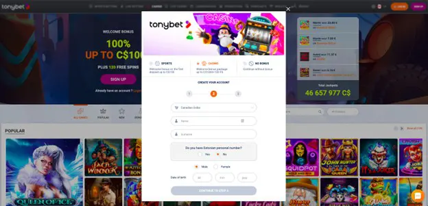 How to signup to TonyBet 