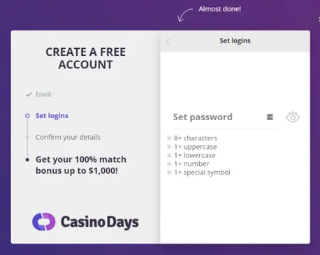 How to login to Casino Days - step 3 