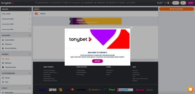 TonyBet Casino signup process 