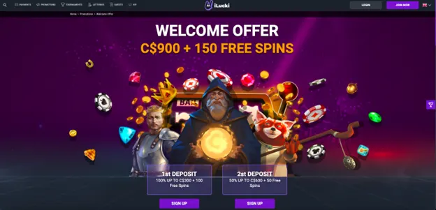 Welcome bonus at iLucki Casino Canada 