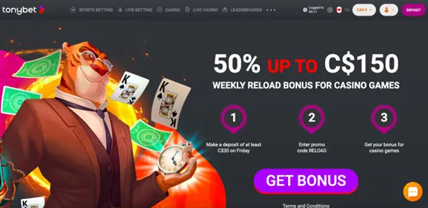 TonyBet's Weekly reload bonus 