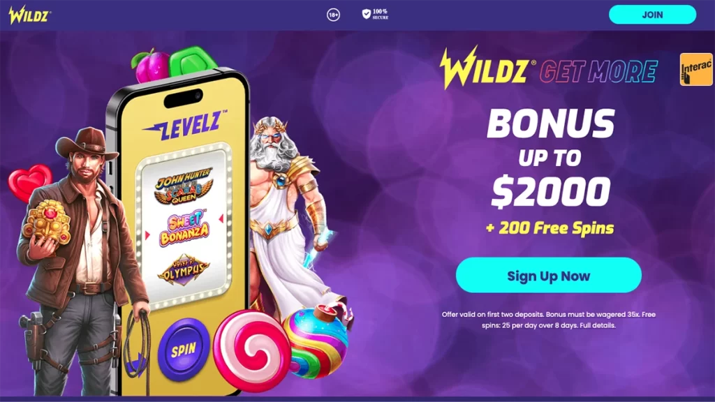 Wildz Casino homepage screenshot