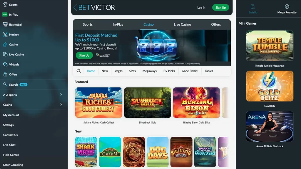 BetVictor Casino Canada homepage