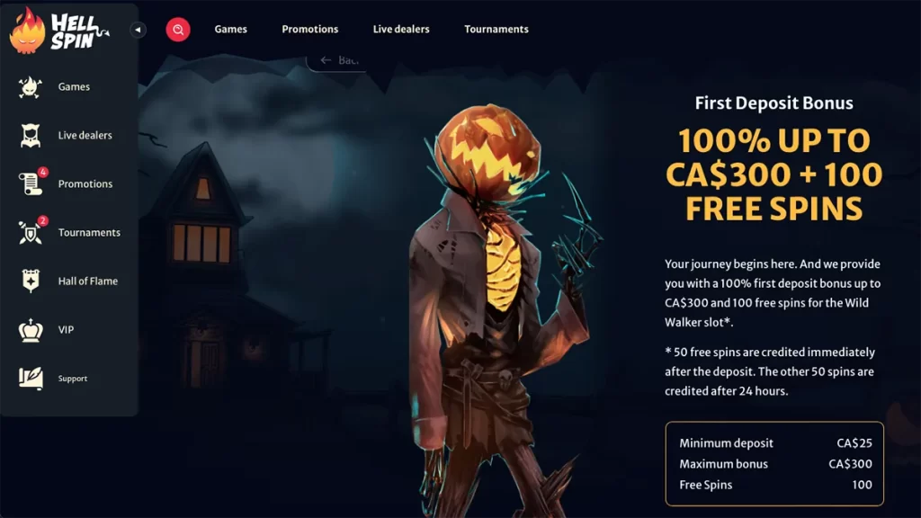 HellSpin Casino first deposit bonus