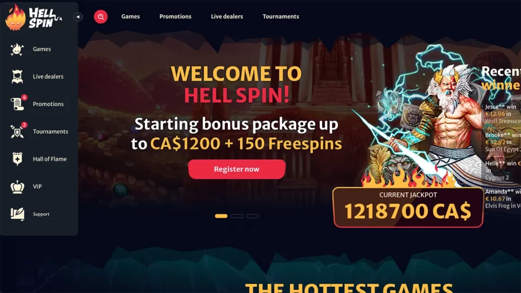 HellSpin Casino CA homepage