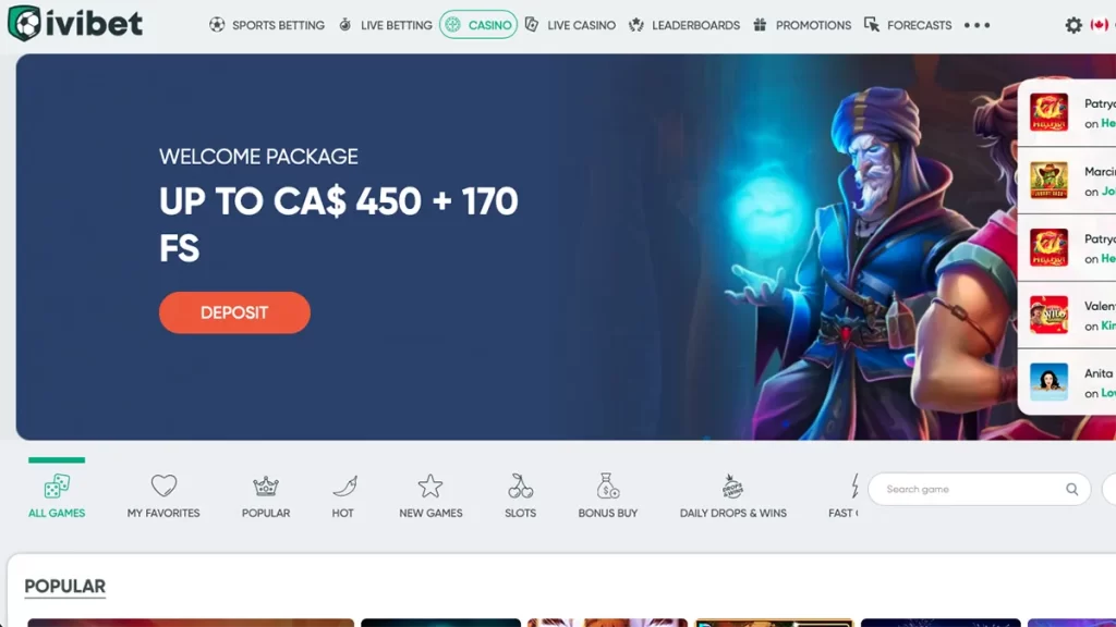 IviBet Casino homepage CA