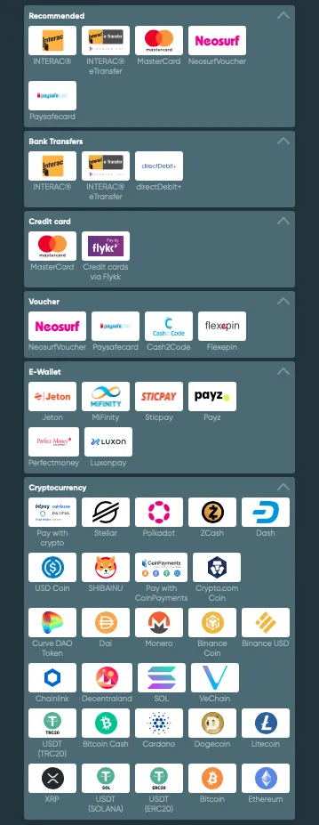 IviBet Casino payment methods